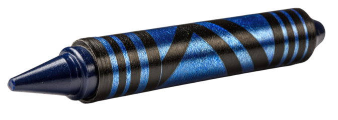 Dark blue crayon with swirling, patterned design