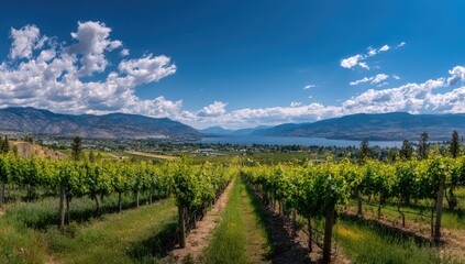 Obraz premium Panoramic vineyard vista on a sunny day