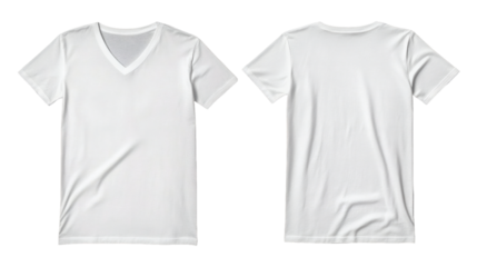 Plain White V-neck T-shirt mockup featuring front and back views, perfect for design presentations, customization, and branding on a transparent background