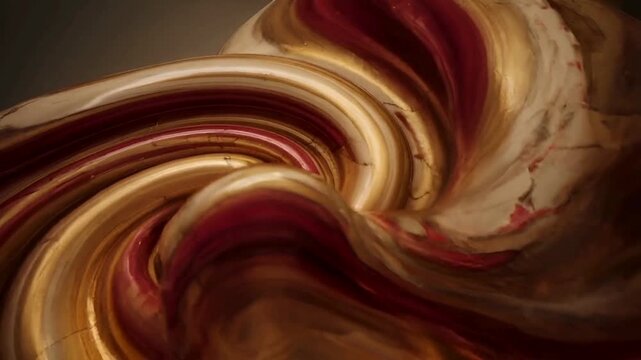 Abstract Swirling Gold and Burgundy Liquid Sculpture