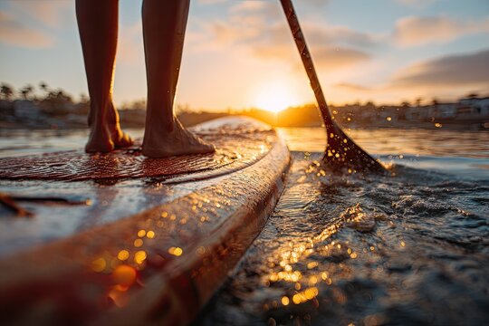 Person Stand-Up Paddleboarding at Sunset - Powered by Adobe