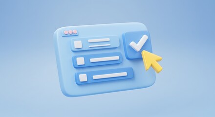 3d checklist with cursor and checkmark on blue background