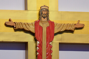 The cross above the altar at the Tor Vergata camp during the Jubilee of Youth in Rome, Italy.