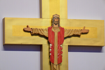 The cross above the altar at the Tor Vergata camp during the Jubilee of Youth in Rome, Italy.