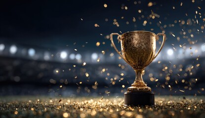 Golden trophy amidst a glittering stadium