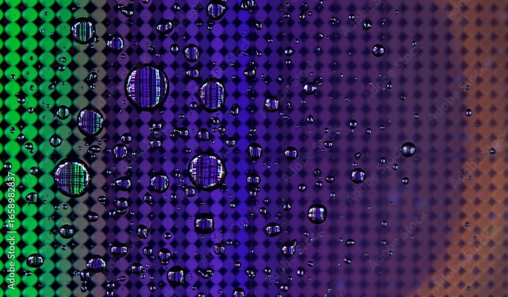 Poster abstract image of water droplets on a vibrant, patterned surface. the background features a gradient