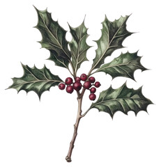 Fototapeta na wymiar PNG A christmas holly illustration traditional vintage.