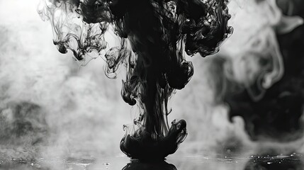 Dramatic black ink swirling in water creating abstract and smoky patterns with an artistic visual
