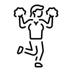 A linear icon depicting a cheerleader character