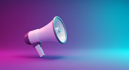 Modern megaphone with neon lighting on gradient background