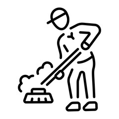 A linear icon representing a character cleaning room