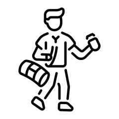 A linear icon representing a person holding a gym bag