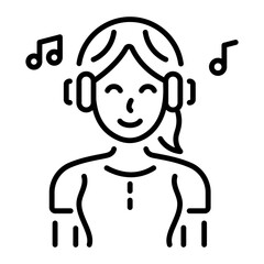 A line style icon showing a character listening music
