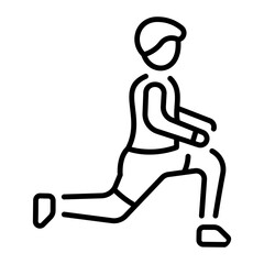 A line style icon representing a man stretching his legs 