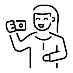 A line style icon showing a character taking selfie