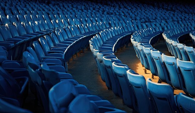 Empty stadium seats arranged in a curved pattern
