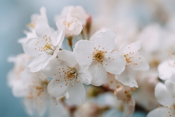 Closeup of Beautiful White Cherry Blossoms