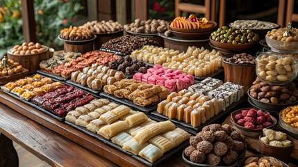 Exquisite array of sweets and treats showcasing a tempting selection of desserts and snacks