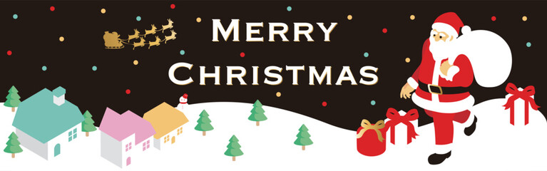 バナー　フレーム　クリスマス　アイソメトリック　サンタクロース　街並み　背景　デザイン　イラスト素材