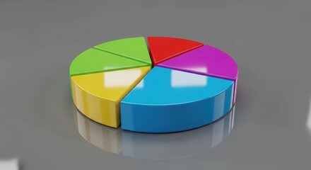 Obraz premium A colorful pie chart with five slices on a gray surface representing data visualization and analysis