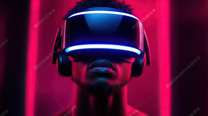 Immersive virtual reality experience portrayed by a futuristic VR headset on a man