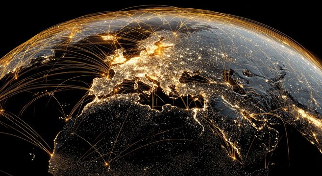 Global network centered on Europe - Powered by Adobe