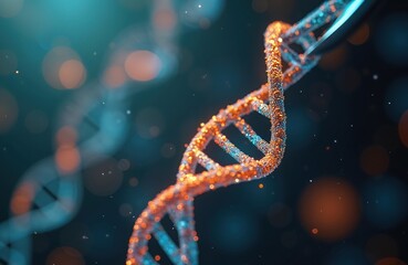 DNA double helix model, represents genetic engineering and molecular biology. Shows technology, science, mutation, gene editing tools cutting DNA strands. Innovation in medicine, research, science.
