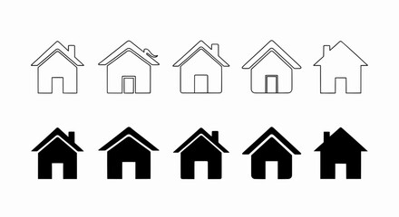 Charming Home Vector Illustration Outline and Solid Icons 