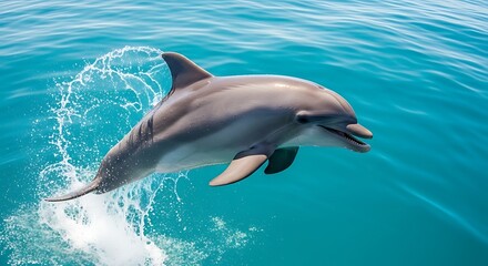 Dolphin Leaping Out of the Turquoise Ocean Water