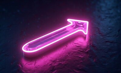 A vibrant neon pink arrow brightly illuminates a dark, textured surface, pointing dynamically upwards, symbolizing progress and direction.