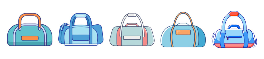 Collection of Stylized Duffel Bags in Various Colors with Contrasting Details