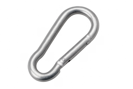 Shiny metal carabiner isolated on transparent background