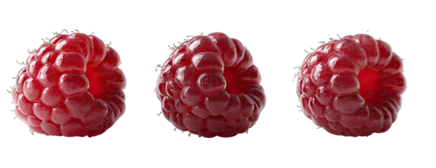 Three vibrant raspberries against a black background