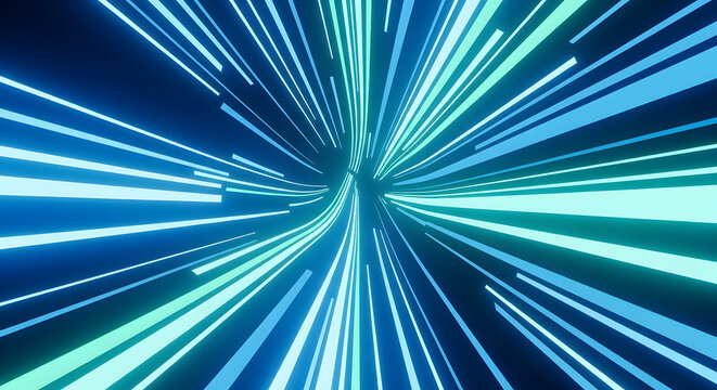 Hyperspace lightspeed motion with glowing blue rays, a vortex-like tunnel vision creating a sense of acceleration and futuristic travel, digital art with abstract elements forming radial patterns
