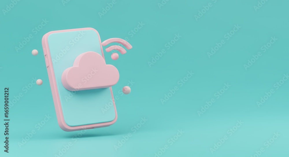 Poster pastel cloud computing and mobile connectivity 3d render on soft background
