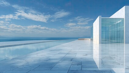 Modern rooftop pool with glass building