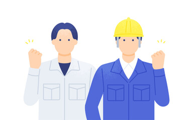 土木・建設現場の仕事 ポジティブな表情の建設作業員 作業服を着た男性二人組のイラスト素材　