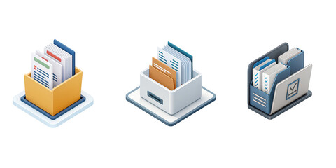  Set of 3d document file icon business paperwork concept ,png file 