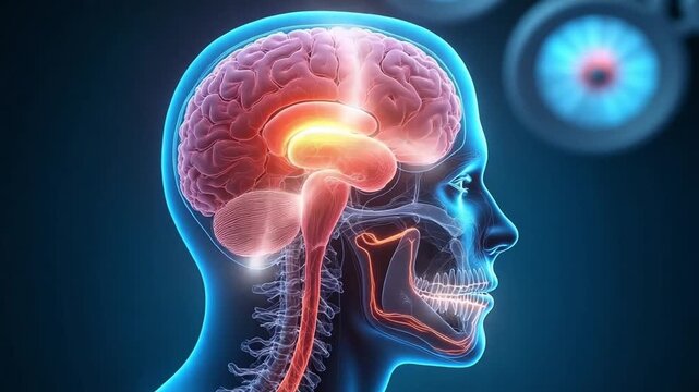 Human brain anatomy medical visualization showcasing brain functions