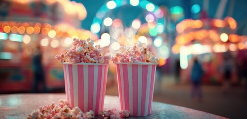 Pink popcorn cups at a carnival