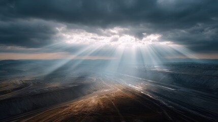 The sky is cloudy and the sun is shining through the clouds