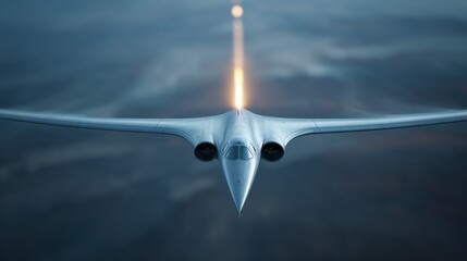 A jet is flying through the sky with a trail of smoke behind it