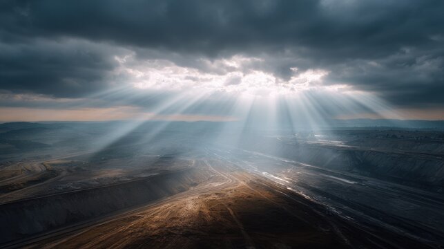 The sky is cloudy and the sun is shining through the clouds