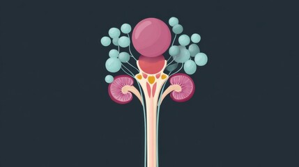 A drawing of a kidney with a red and blue blob on it