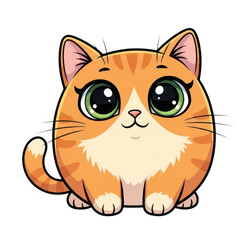 Round cartoon orange tabby cat with green eyes kitten.