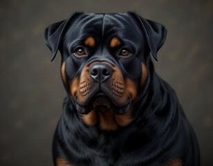 Rottweiler dog portrait with black and tan markings looking at the camera