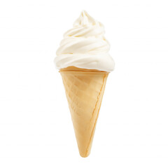 Single ice cream cone with soft-serve on waffle cone isolated on transparent background