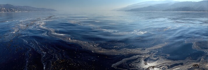 Panoramic view of a body of water with subtle ripples and variations in color