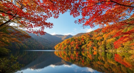 秋の紅葉と湖