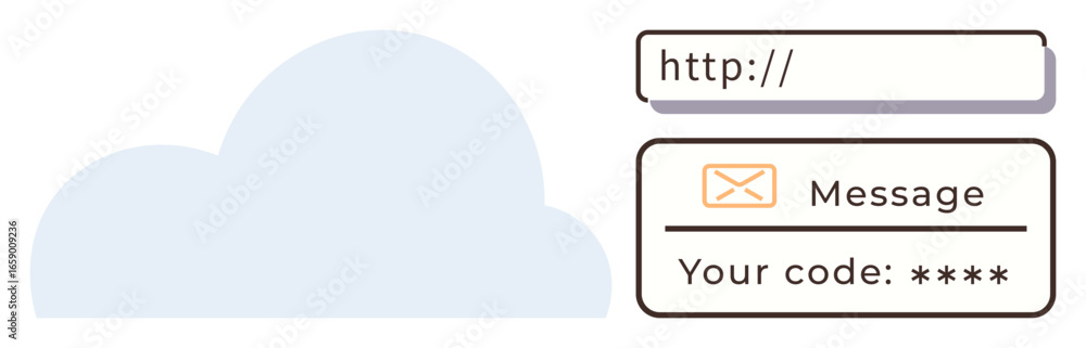 Poster cloud graphic alongside input fields for url, messaging area, and secure access code. ideal for tech